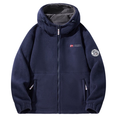 出口挪威！保暖抗寒秋冬士户外大码加绒加厚连帽摇粒绒夹克外套