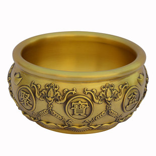全铜实心聚宝盆摆件纯黄铜质加厚招财缸客厅家居桌面大号工艺制品