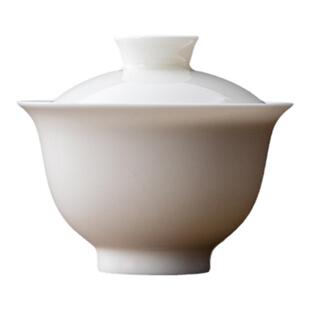 猪油白二才泡茶盖碗 无托大号 茶具功夫茶德化白瓷 茶碗带盖防烫