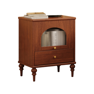 美式实木床头柜法式复古家用卧室拱形收纳储物柜子中古风床头边柜