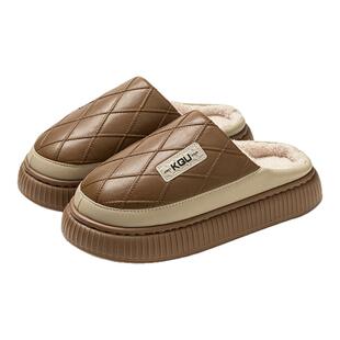 新款大码棉拖鞋男士冬季加绒保暖室内家居厚底防滑防臭皮质防水