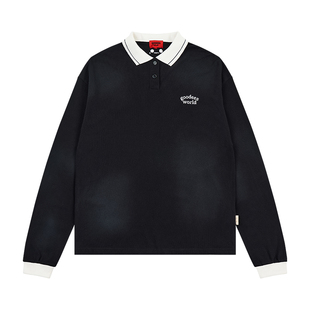 GOODBAI GOODEES 印花擦脏翻领oversize长袖polo衫