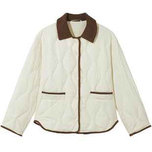 热风女士羽绒服2025年冬季新款拼色翻领羽绒服小香风轻薄羽绒外套