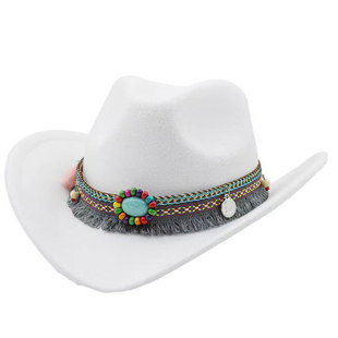 白色雪域舞蹈锅庄舞帽子配饰民族风藏族女表演毛呢帽 Cowboy Hat