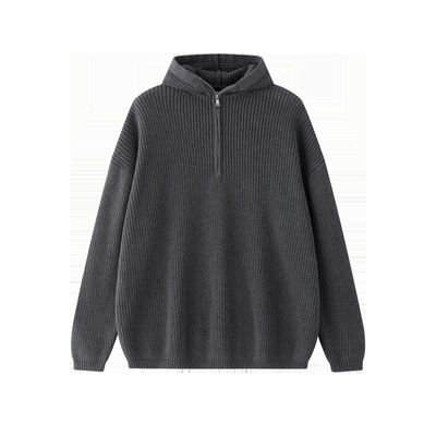 Midashand连帽纯棉V领半拉链毛衣