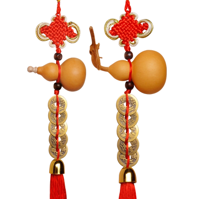 五帝钱门对门葫芦挂件天然