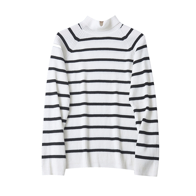 拼色条纹毛衣  冬秋新款外贸女装高领套头长袖撞色内搭毛衣33025