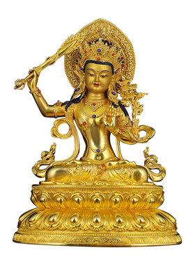 全鎏金文殊菩萨铜像摆件