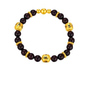 金至尊六字真言黄金手链男士足金999 小叶紫檀手串生日礼物送老公