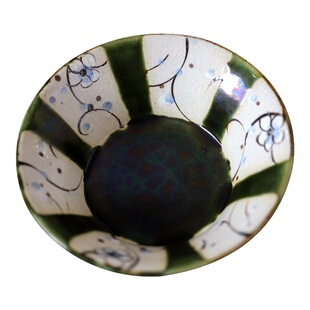 日本进口粗陶碗日式织部釉刺身中号怀石料理餐具手绘甜品撇口碗