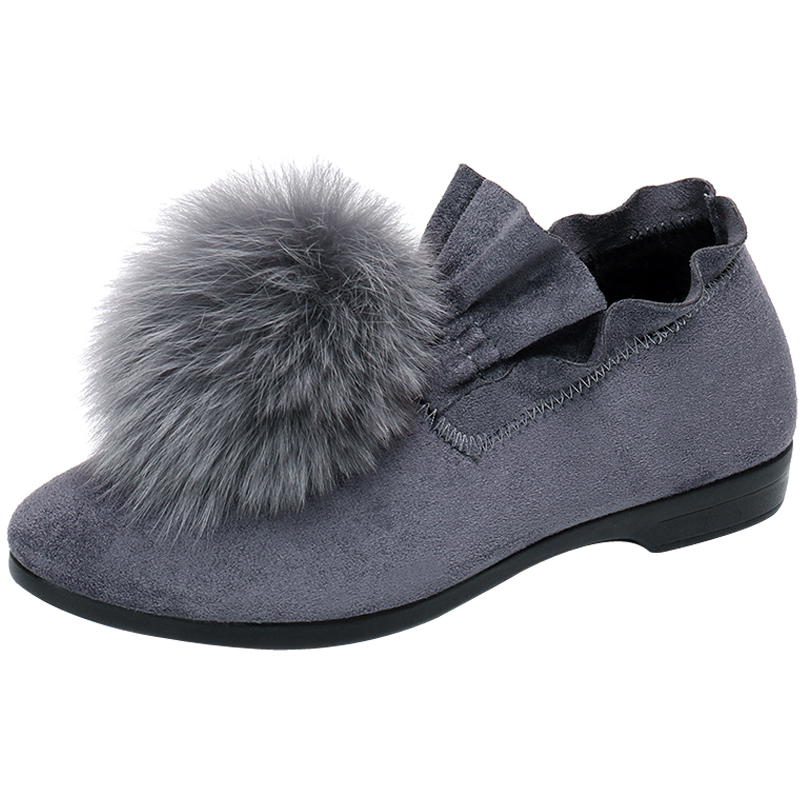 秋冬新款毛毛鞋女鞋老北京布鞋韩版平底加绒豆豆鞋瓢鞋懒人棉鞋子