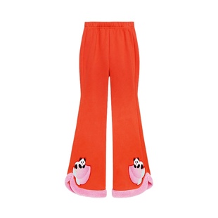 pocoblush原创桃意喇叭长裤女童冬款红色拜年服立体绣花加绒裤子