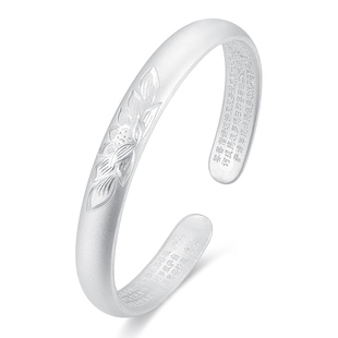 莲韵心经 纯银手镯999足银开口实心国风手环母亲节送妈妈生日礼物