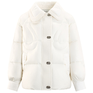 库恩玛维别致娃娃领羽绒服女2024年冬季新款柔软舒适90白鸭绒外套