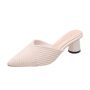 试衣间包头半拖鞋女夏外穿女士尖头高跟鞋时尚懒人凉拖鞋半拖单鞋