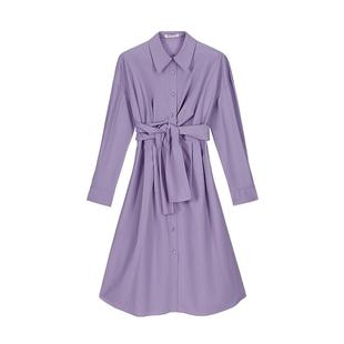 绑带衬衫裙|MSLAN商场同款春季通勤不规则棉质连衣裙MGBT323