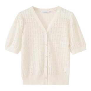 水云间淡人穿搭v领短袖针织开衫女上衣显瘦时尚设计感小衫2025夏