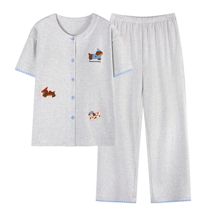 芬腾可安睡衣女款2026新款夏季纯棉带胸垫女士短袖长裤时尚家居服