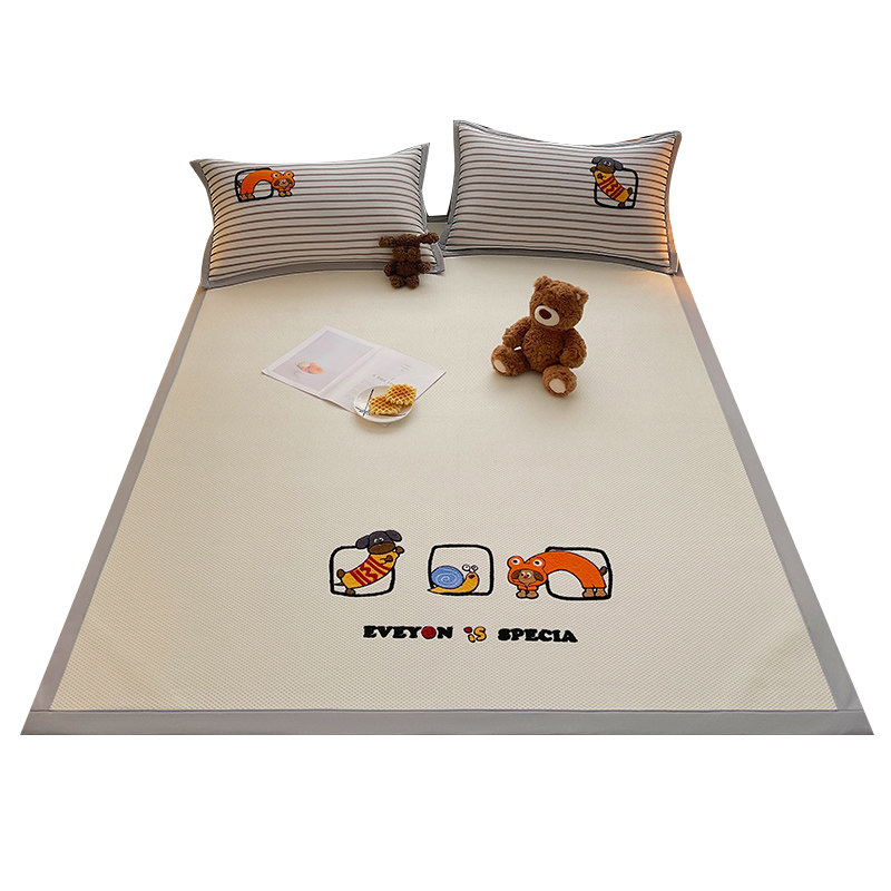 新款冰豆豆凉席三件套夏季卡通凉感冰丝软席可水洗夏天宿舍空调席