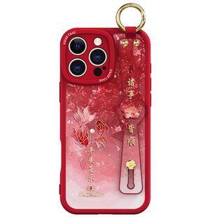 新款腕带苹果16promax手机壳女15小羊皮iPhone17防摔14斜挎13长挂绳12高档11支架15plus保护套14max好运锦鲤x