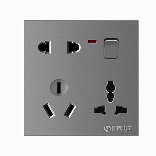 86型一开8八孔16A插座灰色暗装5孔8孔带开关家用二三三插座多孔插