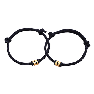 字母925纯银情侣手链女男款手绳可调节一对diy送男朋友手串转运珠