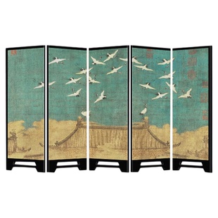 瑞鹤图中古风入户玄关小屏风桌面摆件茶桌家居边柜装饰品复古摆画