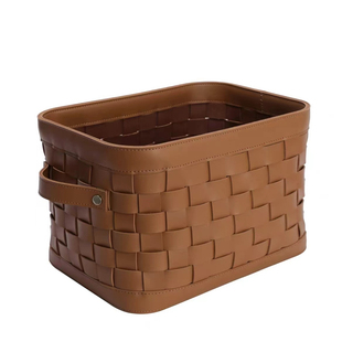 Ms 马鞍皮编织有盖收纳箱筐内衣整理衣帽间软装轻奢风格收纳定制