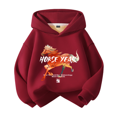 马克华菲男童加绒红色连帽卫衣