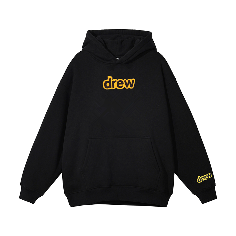 Drew笑脸字母印花加绒连帽卫衣女秋冬美式潮牌宽松情侣帽衫外套男