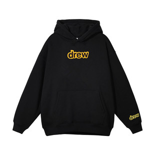 Drew笑脸字母印花加绒连帽卫衣女秋冬美式潮牌宽松情侣帽衫外套男