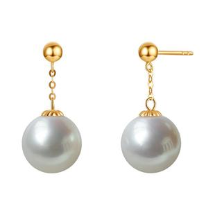 珍珠皇后 极光淡水珍珠耳饰18k金近圆极微瑕耳坠简约通勤款