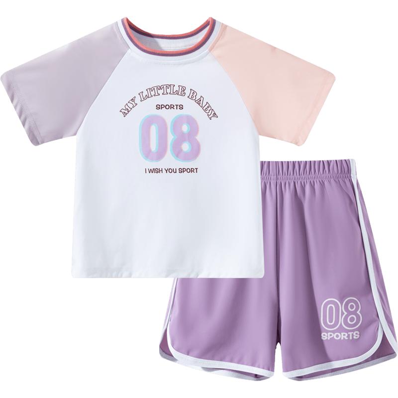 贝贝怡童装女童短袖套装2025夏季新款儿童T恤短裤中大童速干夏装