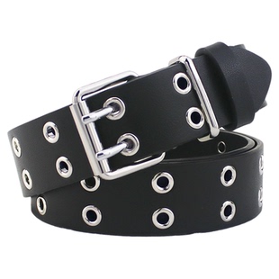 男女皮带牛皮明星同款双排扣眼朋克风机车百搭装饰牛仔裤真皮腰带