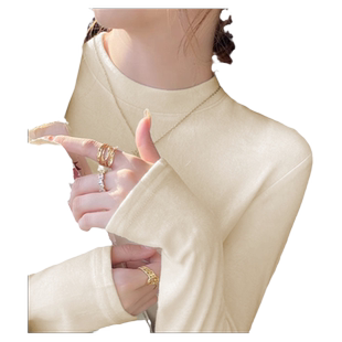 德绒半高领加绒加厚打底衫女内搭秋冬季双面磨毛保暖修身长袖T恤