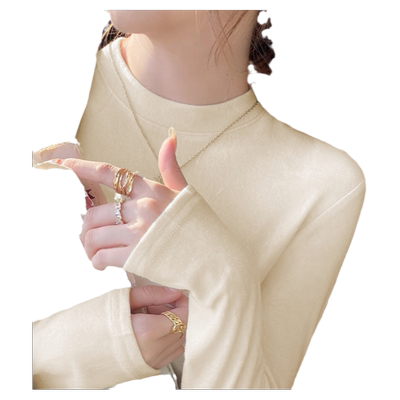 德绒半高领加绒加厚打底衫女