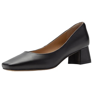 奥莱Nine West/玖熙方头粗跟单鞋女浅口通勤百搭气质懒人女鞋