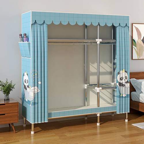 I1简易衣柜出租房用家用金属柜加厚卧室框架宿舍收纳加粗布衣组装