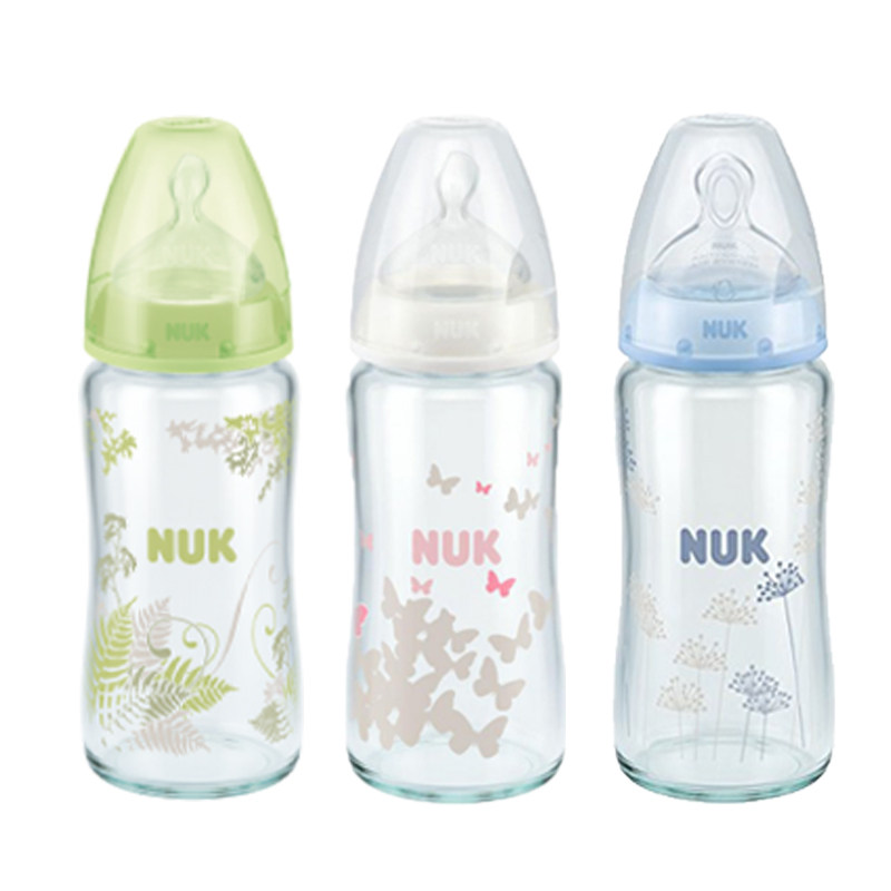 德国原装进口NUK奶瓶新生婴儿宽口径玻璃奶瓶防胀气奶嘴120/240ml