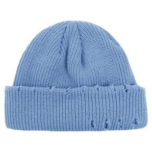 毛线帽纯色秋冬瓜皮帽韩版百搭复古街头男女破洞冷帽子地痞针织帽