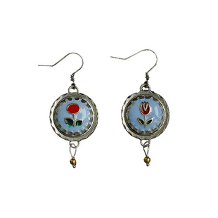 Vintage古着Blue enamel rose earrings复古珐琅耳环
