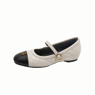 真皮~骄屿小香风菱格单鞋女2026新款山茶花内增高浅口芭蕾玛丽珍