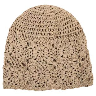 手工钩花针织帽子女春夏薄款镂空透气毛线帽甜美包头帽素颜堆堆帽