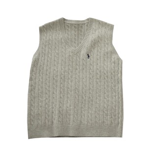 马夫 秋冬v领麻花刺绣马甲减龄学院风叠穿通勤宽松马夹背心毛衣