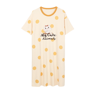 Huggy Kissy可爱短袖睡裙女夏季薄款纯棉波点卡通宽松大码家居服