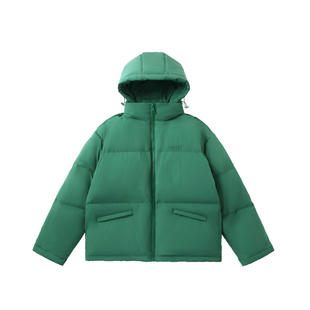 LAMLICKA绿色面包服白鸭绒短款连帽羽绒服男冬季宽松90绒情侣外套