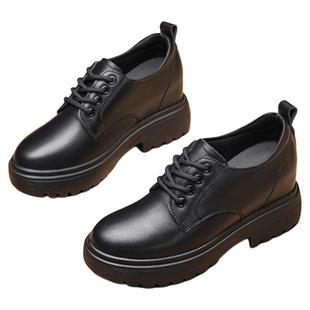 内增高小皮鞋全黑色工作鞋小个子坡跟深口单鞋公务员面试女鞋商务