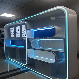 定制科技感实验室展厅展示柜木质烤漆发光工艺企业荣誉墙产品展柜