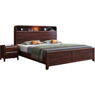 新中式乌金木全实木床双人1.8米主卧现代简约双人床家用榫卯大床