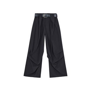 Jamor时尚黑色休闲裤子显瘦直筒2025秋冬季新款女装设计感送皮带